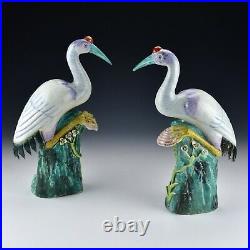 Pair of Antique Chinese Export Porcelain Crane Bird Statues Figures