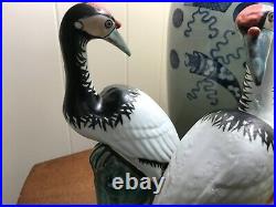 Pair of Antique Chinese Export Porcelain Crane Bird Statues Figures 10.25hx5w
