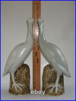 Pair of Antique Chinese Export Porcelain Statue Figures of Cranes 16.5 Tall