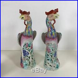 Pair of Antique Chinese Porcelain Phoenix Bird Statue Figurine
