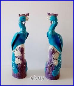 Pair of Chinese Porcelain Ho-Oh Birds Early Republic Qing Style10 inches Tall