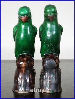 Pair of Chinese Pottery Porcelain Parrots Figures Roof Tiles