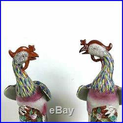 Pair of Chinese Republican Export Porcelain Statue Famille Rose Bird Phoenix