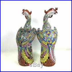 Pair of Chinese Republican Export Porcelain Statue Famille Rose Bird Phoenix