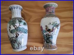 Pair of Chinese Vintage Porcelain Vases Hand Painted Birds Scenery 8, 2 pcs