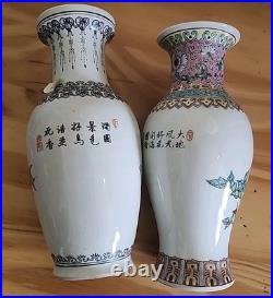 Pair of Chinese Vintage Porcelain Vases Hand Painted Birds Scenery 8, 2 pcs