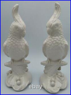 Pair of Cockatoo Figurines Statues Chelsea House Italy White Porcelain Ceramic