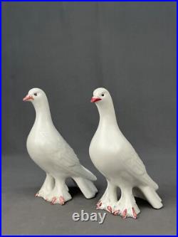 Pair of Italian Pottery Hand-Painted Fancy Pigeons Love Birds Doves