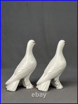 Pair of Italian Pottery Hand-Painted Fancy Pigeons Love Birds Doves