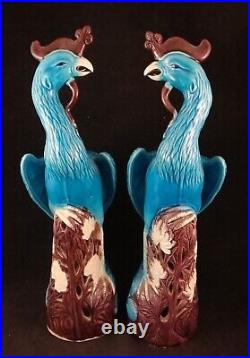 Pair of Large Antique Chinese Elegant Porcelain Phoenix Birds. 14 ½ tall