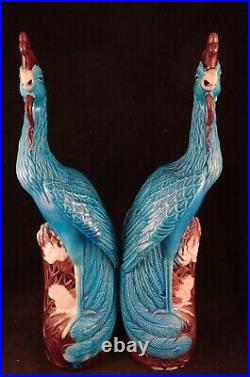 Pair of Large Antique Chinese Elegant Porcelain Phoenix Birds. 14 ½ tall
