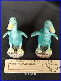 Pair of Small Antique Blue Chinese Porcelain Duck Figurines
