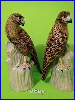 Pair of Vintage Chelsea House Porcelain Ceramic Falcon Bird Statue collectable