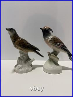 Pair of Vintage German Porcelain Bird Figurines Hand Painted