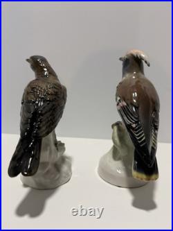 Pair of Vintage German Porcelain Bird Figurines Hand Painted