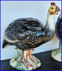 Pair of Vintage Italy Pottery Guinea Fowl Pair Hen & Cock Bird 17 Life Sized