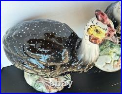 Pair of Vintage Italy Pottery Guinea Fowl Pair Hen & Cock Bird 17 Life Sized