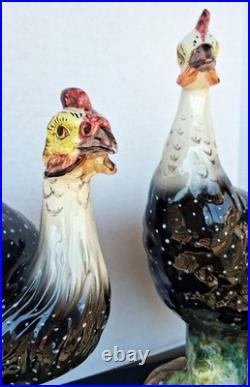 Pair of Vintage Italy Pottery Guinea Fowl Pair Hen & Cock Bird 17 Life Sized