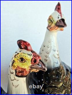 Pair of Vintage Italy Pottery Guinea Fowl Pair Hen & Cock Bird 17 Life Sized