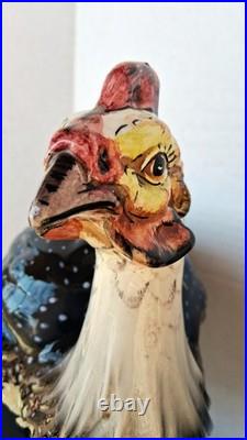 Pair of Vintage Italy Pottery Guinea Fowl Pair Hen & Cock Bird 17 Life Sized