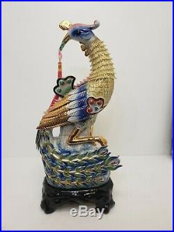 Paradise Bird Phoenix Peacock Porcelain Statue figurine China Delicate Vintage