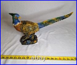 Pheasant Bird Figurine Colorful Ceramic Collectible Decorative 17-3/4 x 9-3/4