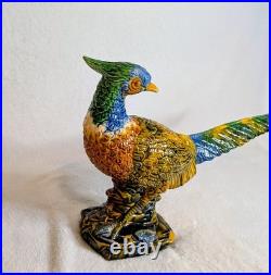 Pheasant Bird Figurine Colorful Ceramic Collectible Decorative 17-3/4 x 9-3/4