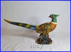 Pheasant Bird Figurine Colorful Ceramic Collectible Decorative 17-3/4 x 9-3/4