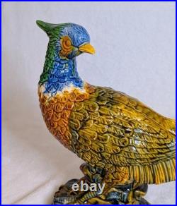 Pheasant Bird Figurine Colorful Ceramic Collectible Decorative 17-3/4 x 9-3/4