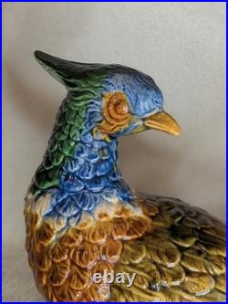 Pheasant Bird Figurine Colorful Ceramic Collectible Decorative 17-3/4 x 9-3/4
