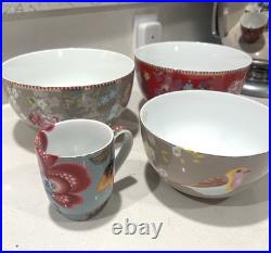 PiP Studio Floral, Butterflies Bird Fine Porcelain 5 Pieces Bowls Mug NEVER USED