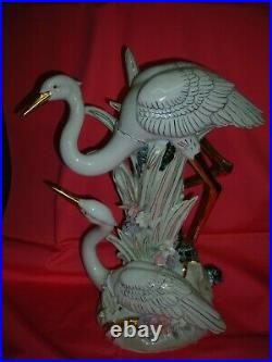 Porcelain 15 in Pair Egret Crane Figurine Vtg China Export Hollywood Glamour