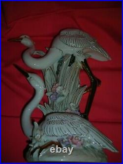 Porcelain 15 in Pair Egret Crane Figurine Vtg China Export Hollywood Glamour