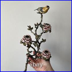 Porcelain And Bronze Candlestick Branch Bird