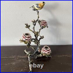 Porcelain And Bronze Candlestick Branch Bird