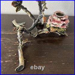 Porcelain And Bronze Candlestick Branch Bird