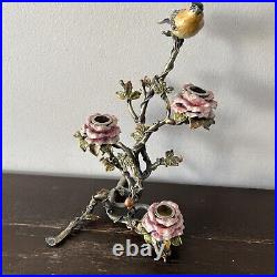 Porcelain And Bronze Candlestick Branch Bird