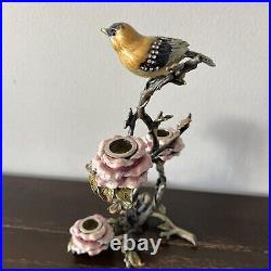 Porcelain And Bronze Candlestick Branch Bird