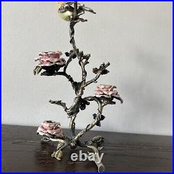 Porcelain And Bronze Candlestick Branch Bird