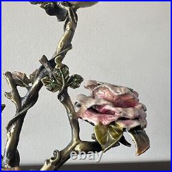 Porcelain And Bronze Candlestick Branch Bird