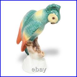 Porcelain Bird Figurine Herend Green Parrot Hand Painted Rare Vintage Statuett