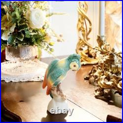 Porcelain Bird Figurine Herend Green Parrot Hand Painted Rare Vintage Statuett