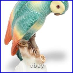 Porcelain Bird Figurine Herend Green Parrot Hand Painted Rare Vintage Statuett