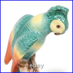 Porcelain Bird Figurine Herend Green Parrot Hand Painted Rare Vintage Statuett