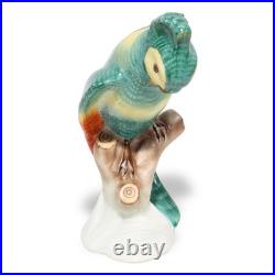 Porcelain Bird Figurine Herend Green Parrot Hand Painted Rare Vintage Statuett