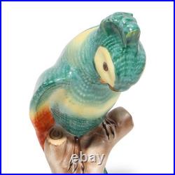 Porcelain Bird Figurine Herend Green Parrot Hand Painted Rare Vintage Statuett