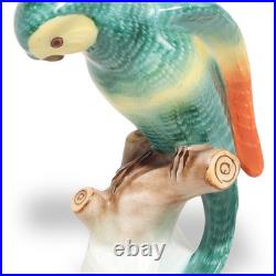 Porcelain Bird Figurine Herend Green Parrot Hand Painted Rare Vintage Statuett