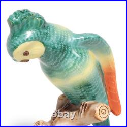 Porcelain Bird Figurine Herend Green Parrot Hand Painted Rare Vintage Statuett