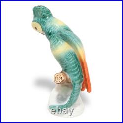 Porcelain Bird Figurine Herend Green Parrot Hand Painted Rare Vintage Statuett