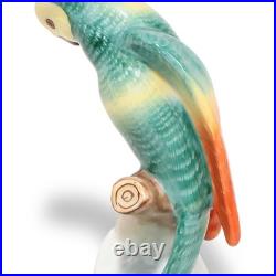 Porcelain Bird Figurine Herend Green Parrot Hand Painted Rare Vintage Statuett